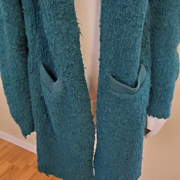 FP Free People Once In A Lifetime Cardigan Size S Frayed Green Longline Sweater - Picture 5 of 12